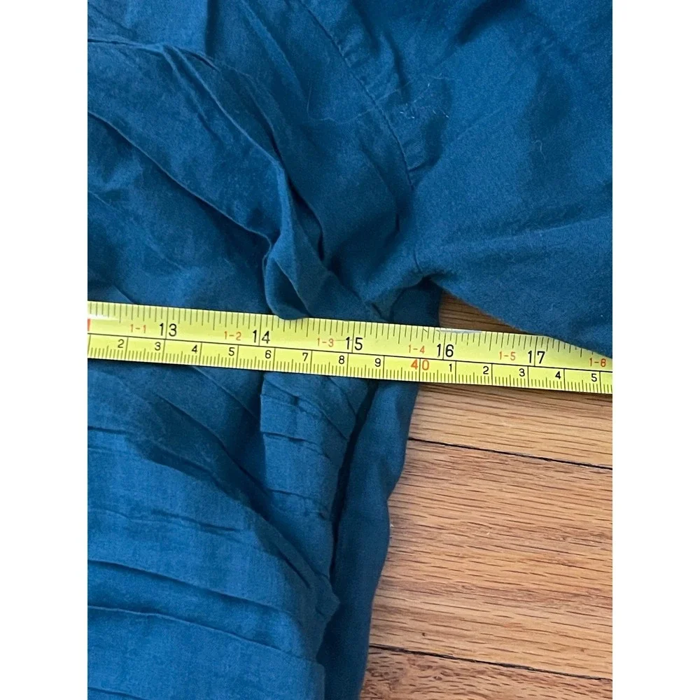ABERCROMBIE & FITCH Ruched V-Neck Puff Sleeve Smocked Cotton Top Medium Teal NEW